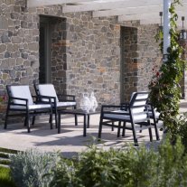 Aria Luxury Patio Armchairs (Charcoal with White Cushions) - Pictured in an Outdoor 5 Piece Deck Setting Thumbnail