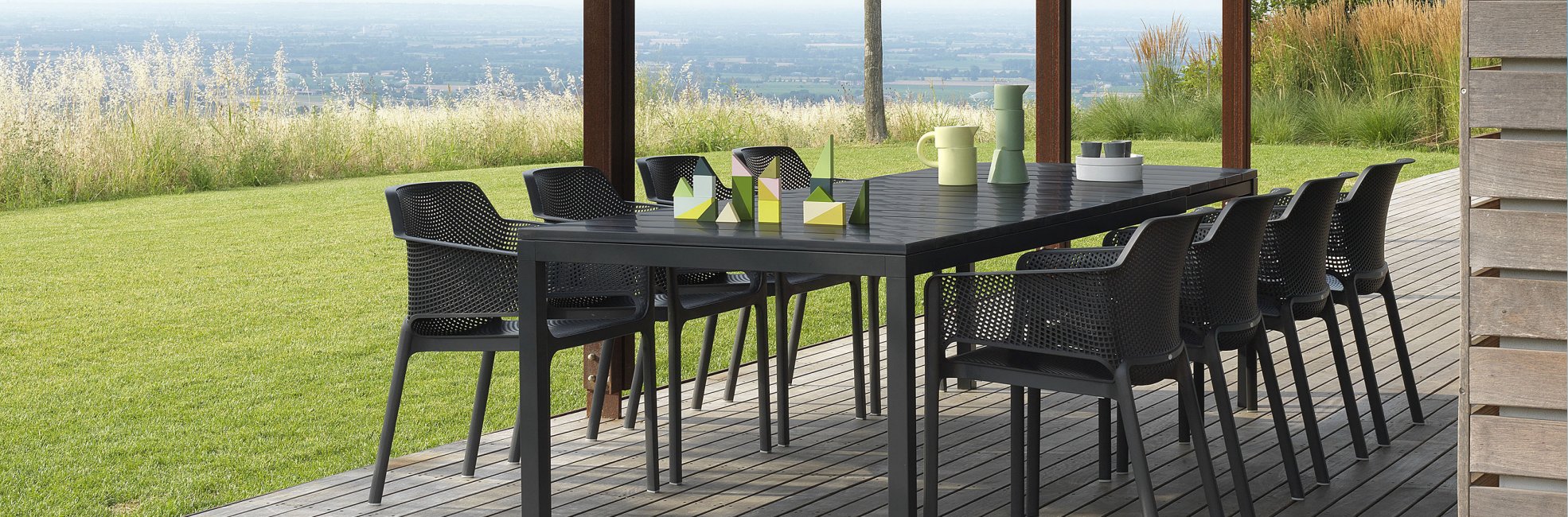Outdoor Furniture NZ - Rio Table & Net Chair Setting (Charcoal)