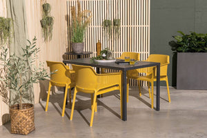 #cube-140:charcoal #net-chair:mustard