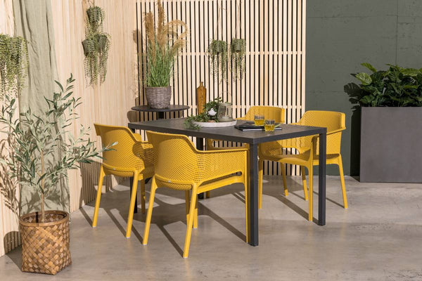 #cube-140:charcoal #net-chair:mustard