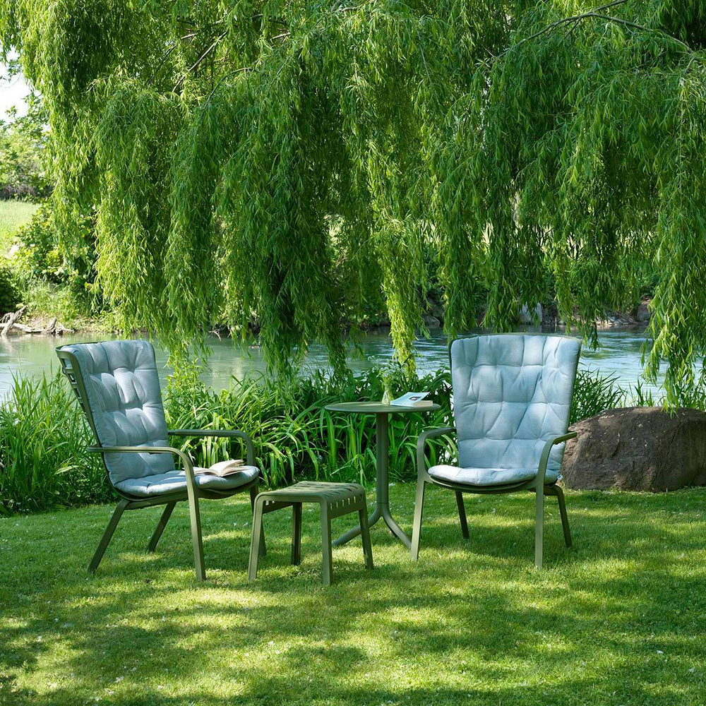 #folio:olive-green #sunbrella-cushions:ice-blue