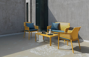 #net-bench:mustard #cushion:denim--olefin-fabric-