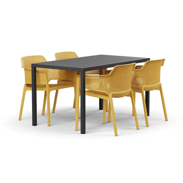 #cube-140:charcoal #net-chair:mustard