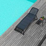 NARDI Atlantico Sun Lounger and Pop Side table on Wooden Deck next to Pool in Charcoal