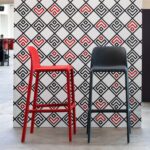 NARDI Faro Bar Stools - Red & Charcoal with patterned backdrop