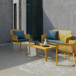 Net Bench 2-Seater 2 Net 4 Piece Outdoor Patio Setting – Mustard with Blue Cushions