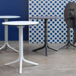 HPL Coffee Colour Ø700 2 HPL Round White, Charcoal, Grey in Showroom Image