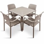 Clip Bora Armchair 5 Piece Patio Set - Taupe Table & Taupe Chairs