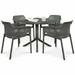 Clip Net 5 Piece Garden Set - Charcoal Table & Charcoal Chairs (Pictured with table decor)