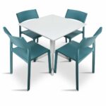 Clip Trill Bistro 5 Piece Dining Set - White & Teal Chairs