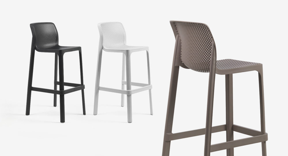 Net Tall Bar Stools in Charcoal, White & Taupe