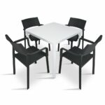 Trill Cube 5 Piece Patio Set - Charcoal Chairs & White Table The Trill Cube 5 Piece Patio Set in Charcoal & White