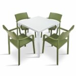 The Trill Cube 5 Piece Patio Set in Olive Green & White