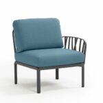 Komodo Outdoor Modular Sectional Sofa End - Charcoal & Adriatic Teal Cushions