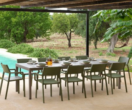 Outdoor Table and Chair Settings 18 10-Seater Outdoor Dining Sets NZ - Trill Rio 11-Piece Table and Chairs (Taupe Table & Olive Green Chairs)