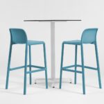 NARDI Fiore Faro 3-Piece Bar Leaner Set - White Leaner & Sky Blue Stools